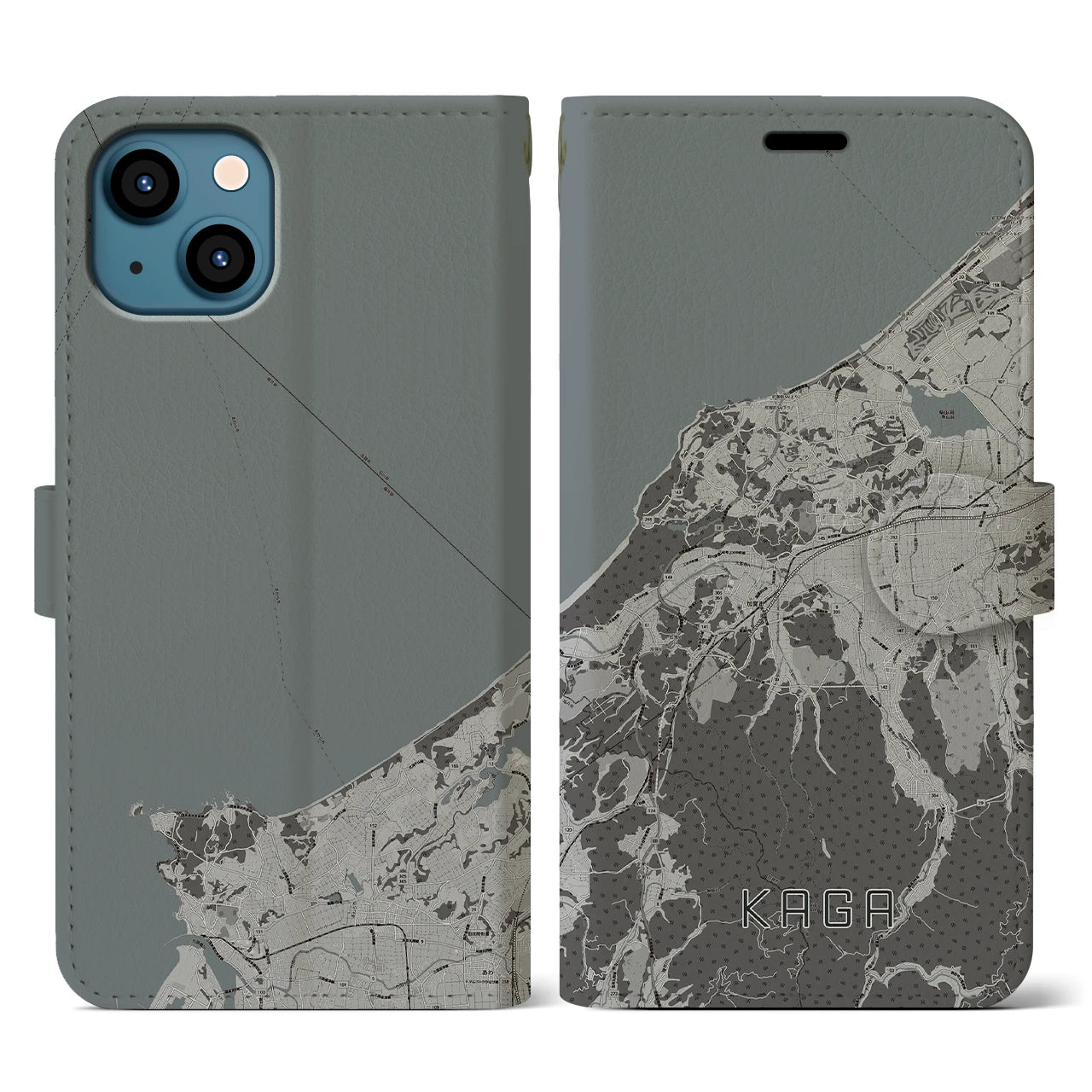 【加賀(石川県)】地図柄iPhoneケース(手帳タイプ)