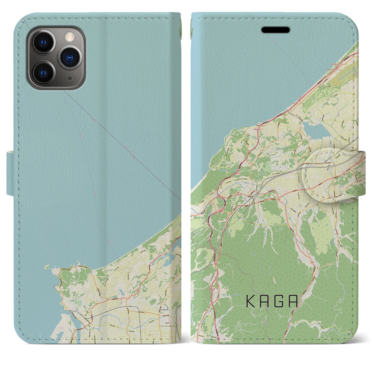 【加賀(石川県)】地図柄iPhoneケース(手帳タイプ)ナチュラル・iPhone 11 Pro Max 用