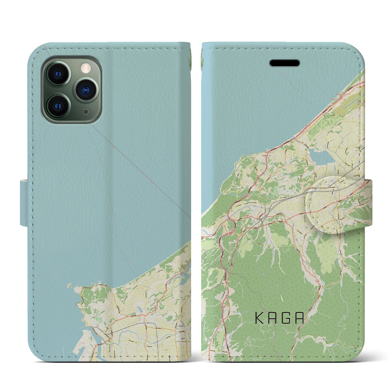【加賀(石川県)】地図柄iPhoneケース(手帳タイプ)ナチュラル・iPhone 11 Pro 用