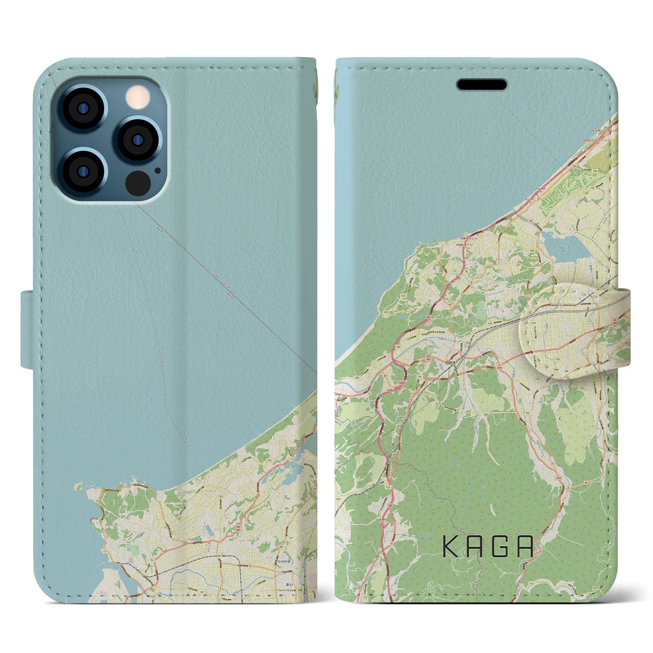 【加賀(石川県)】地図柄iPhoneケース(手帳タイプ)ナチュラル・iPhone 12 / 12 Pro 用