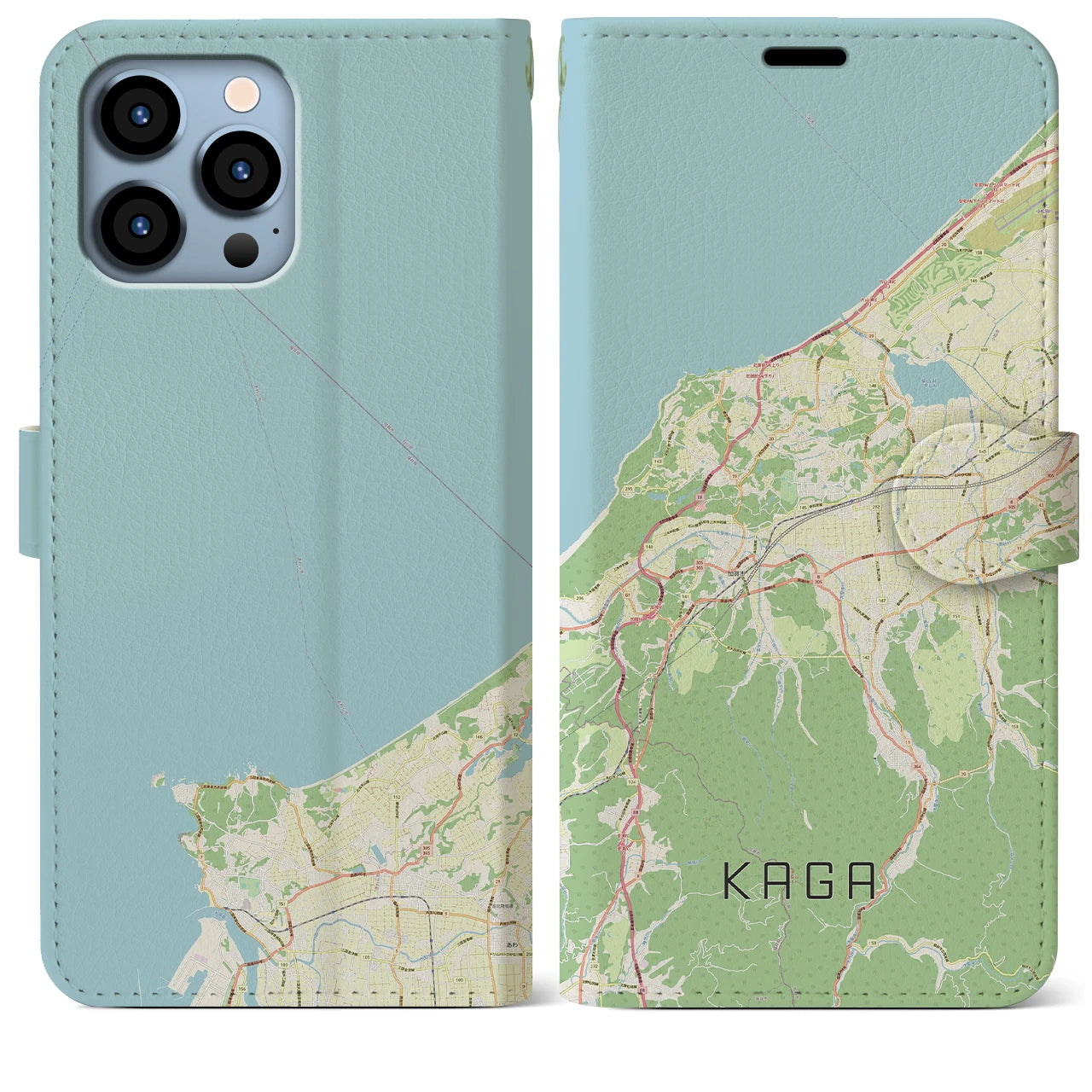 【加賀(石川県)】地図柄iPhoneケース(手帳タイプ)ナチュラル・iPhone 13 Pro Max 用