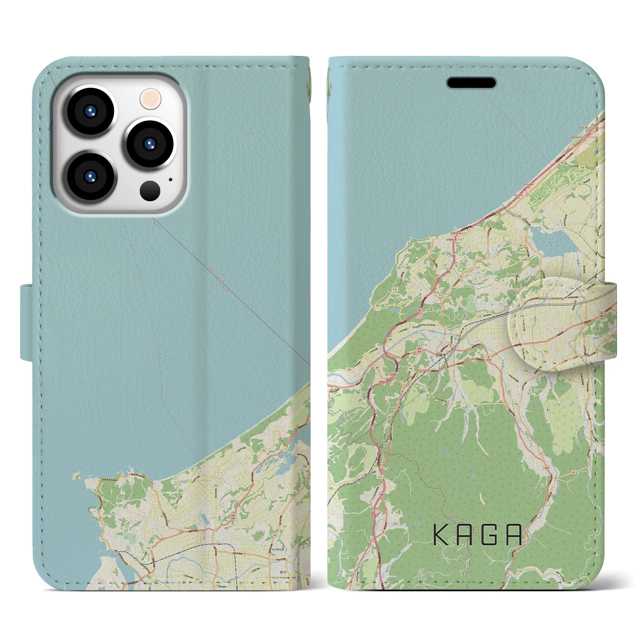 【加賀(石川県)】地図柄iPhoneケース(手帳タイプ)ナチュラル・iPhone 13 Pro 用
