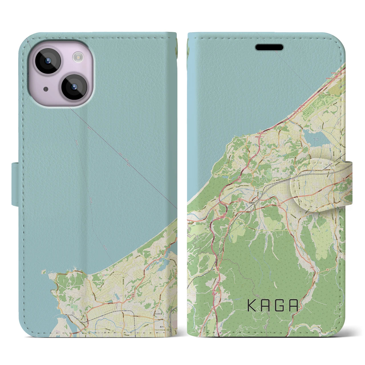 【加賀(石川県)】地図柄iPhoneケース(手帳タイプ)ナチュラル・iPhone 14 用
