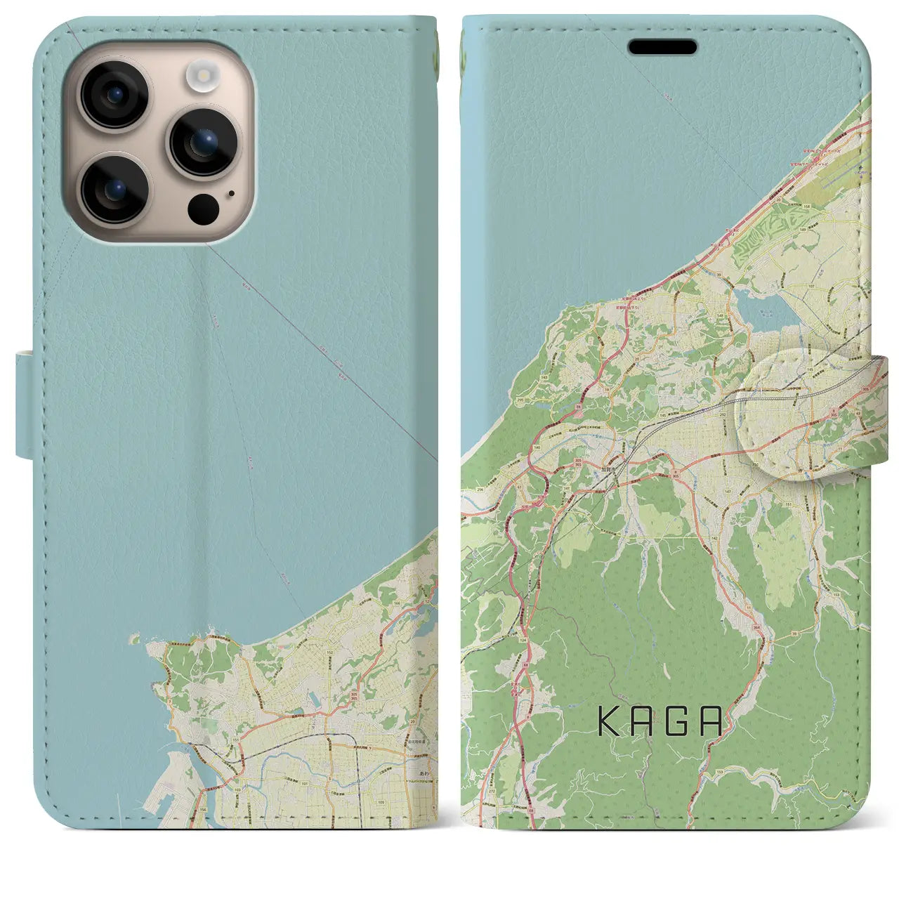 【加賀(石川県)】地図柄iPhoneケース(手帳タイプ)ナチュラル・iPhone 16 Plus 用