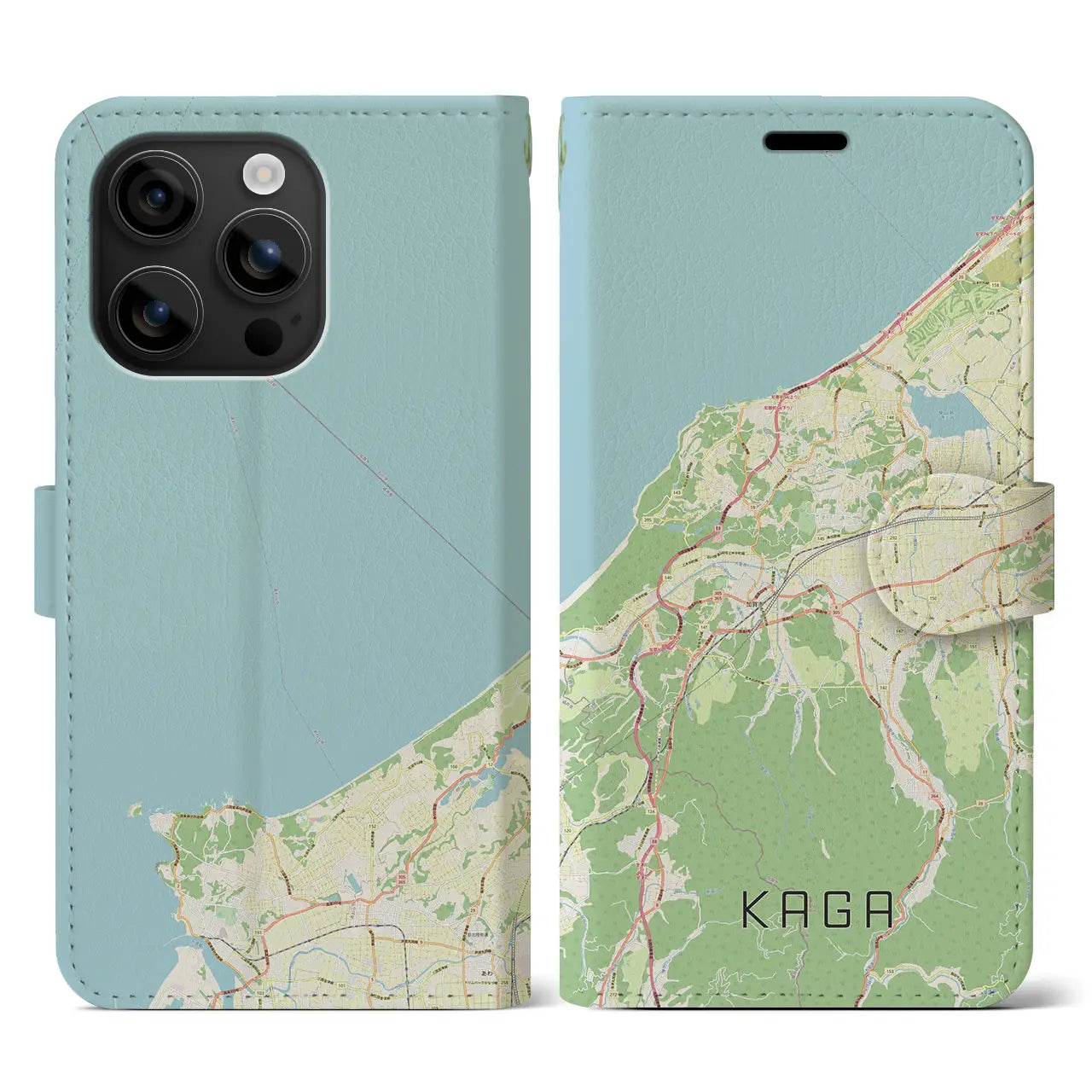 【加賀(石川県)】地図柄iPhoneケース(手帳タイプ)ナチュラル・iPhone 16 用