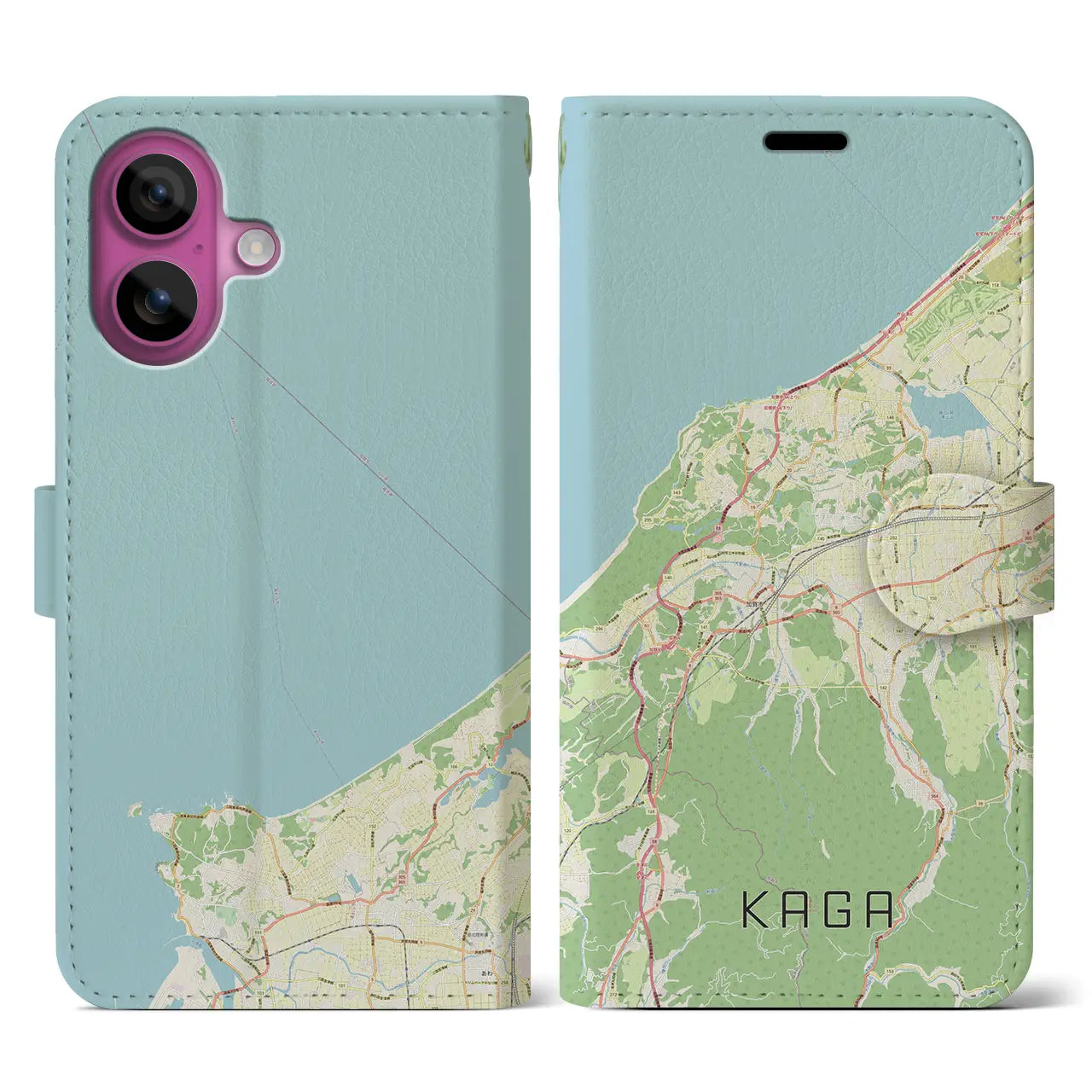 【加賀(石川県)】地図柄iPhoneケース(手帳タイプ)ナチュラル・iPhone 16 Pro 用