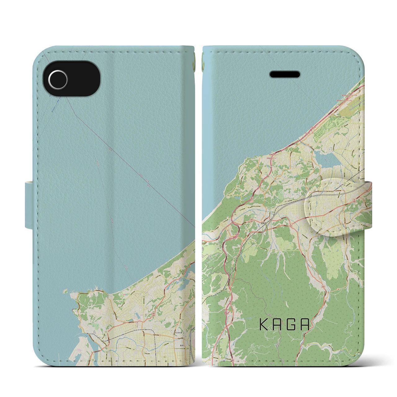【加賀(石川県)】地図柄iPhoneケース(手帳タイプ)ナチュラル・iPhone SE(第3 / 第2世代) / 8 / 7 / 6s / 6 用