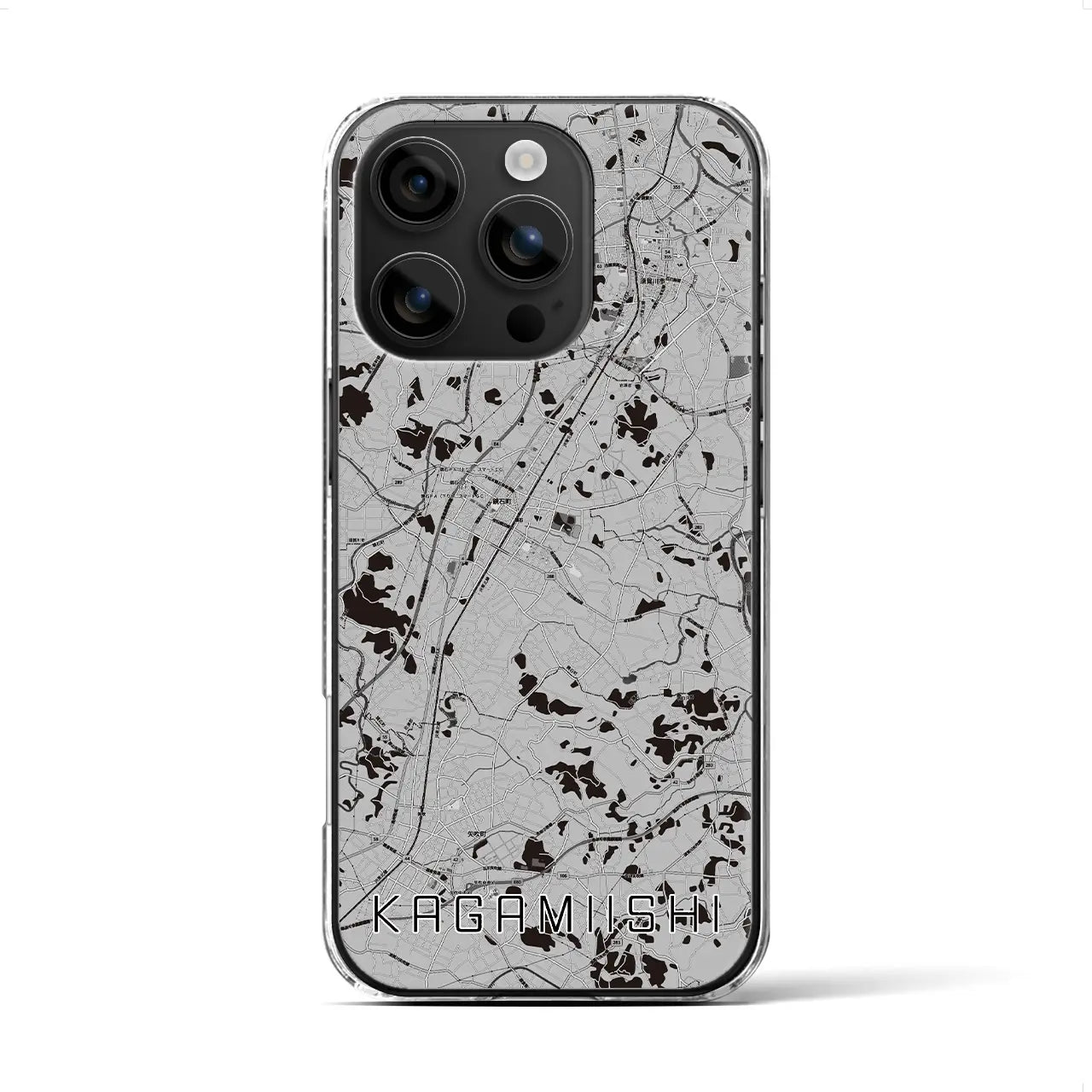 【鏡石(福島県)】地図柄iPhoneケース(クリアタイプ)モノトーン・iPhone 16 用
