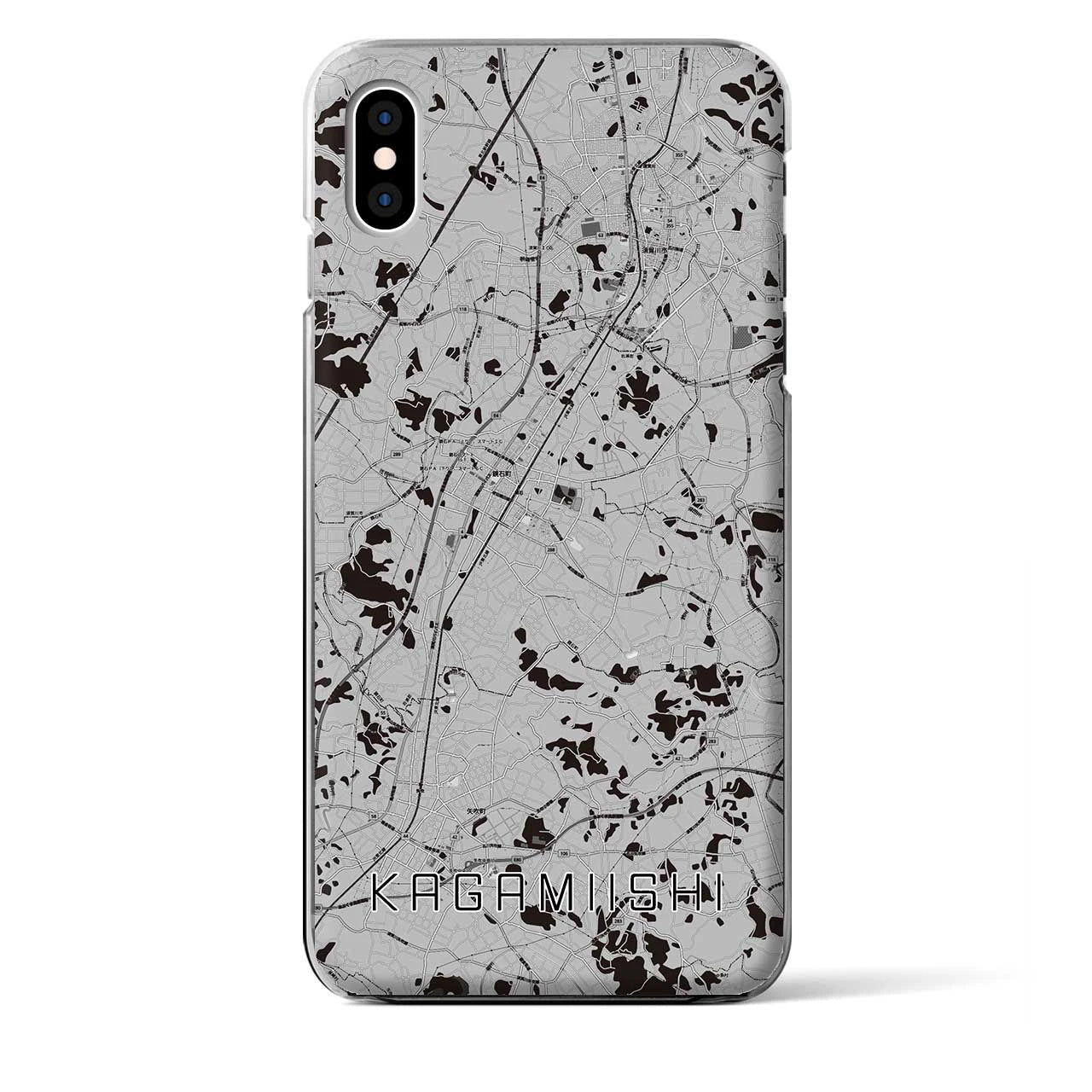 【鏡石(福島県)】地図柄iPhoneケース(クリアタイプ)モノトーン・iPhone XS Max 用