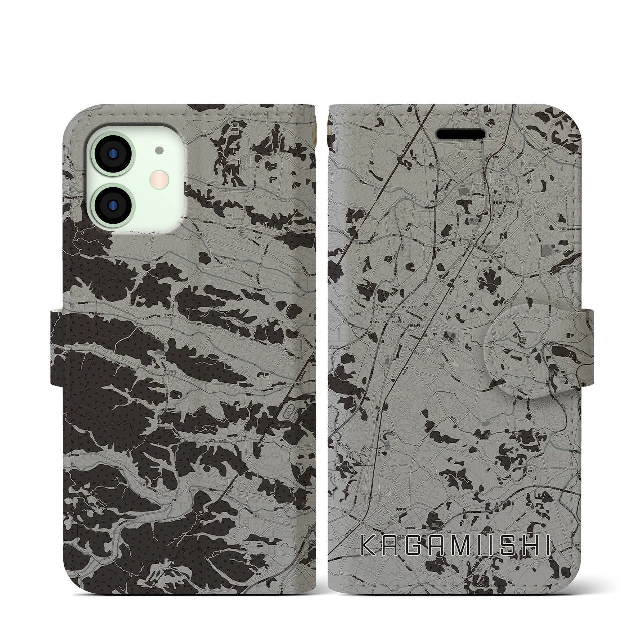 【鏡石(福島県)】地図柄iPhoneケース(手帳タイプ)