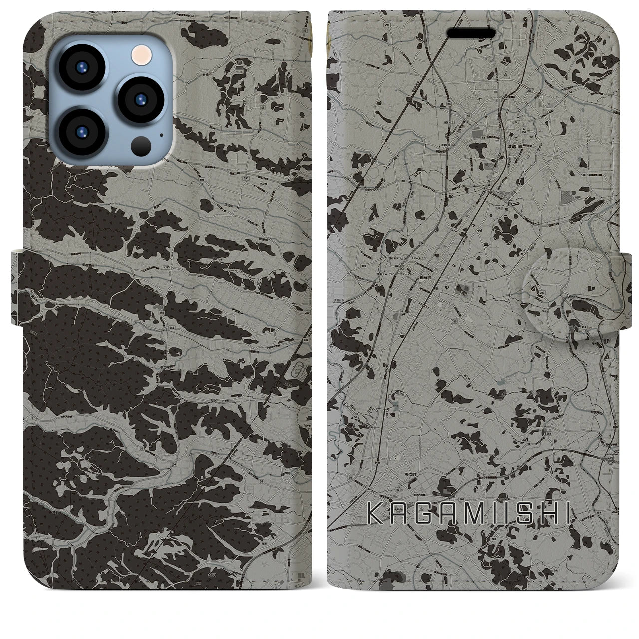 【鏡石(福島県)】地図柄iPhoneケース(手帳タイプ)