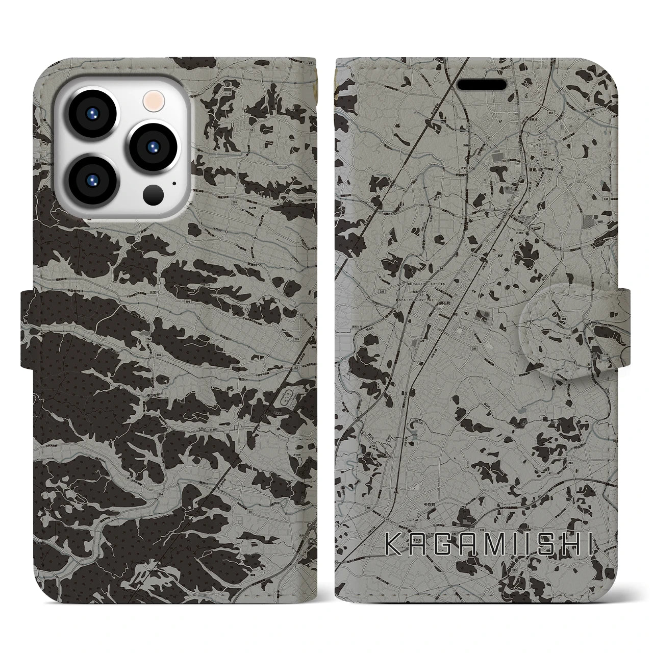 【鏡石(福島県)】地図柄iPhoneケース(手帳タイプ)