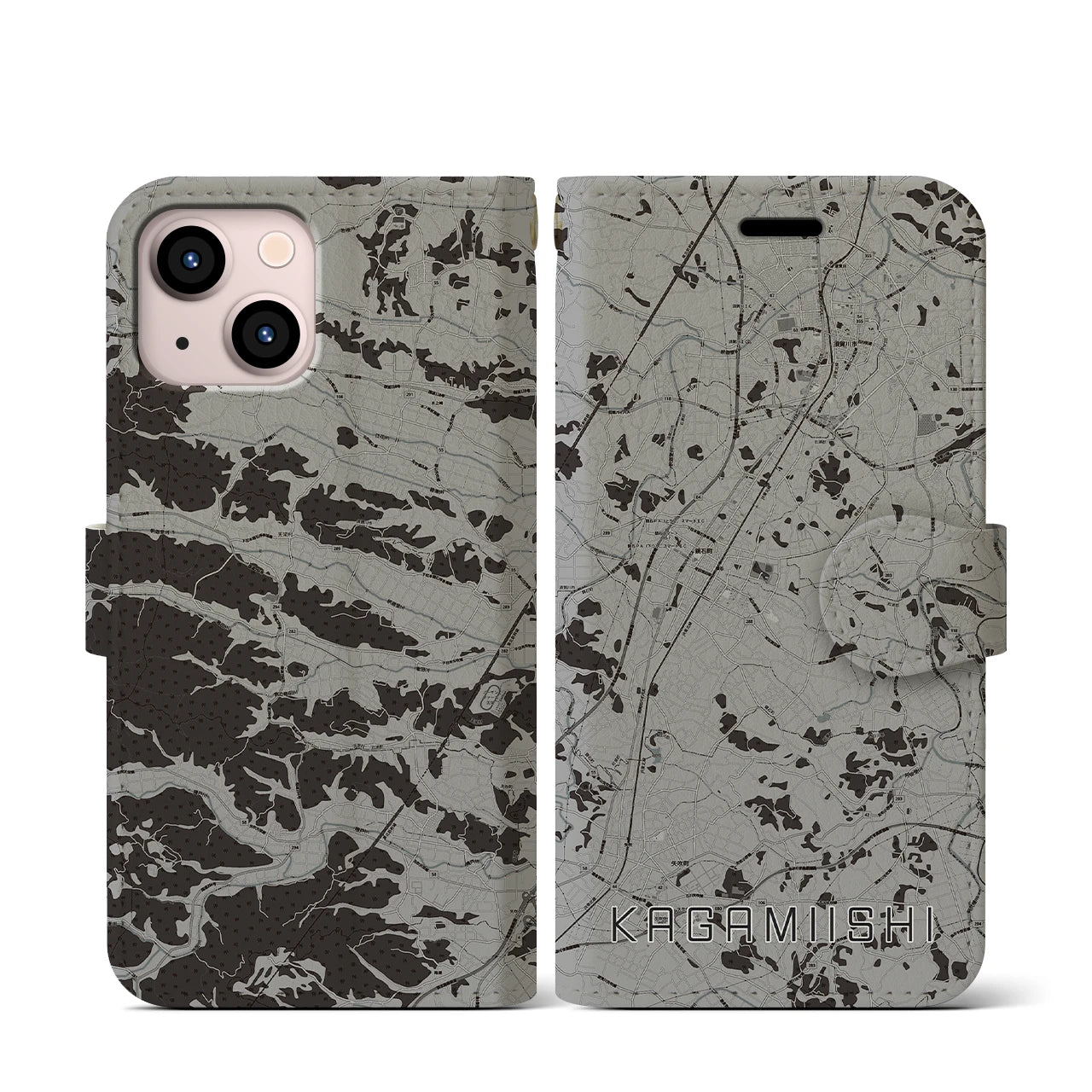 【鏡石(福島県)】地図柄iPhoneケース(手帳タイプ)