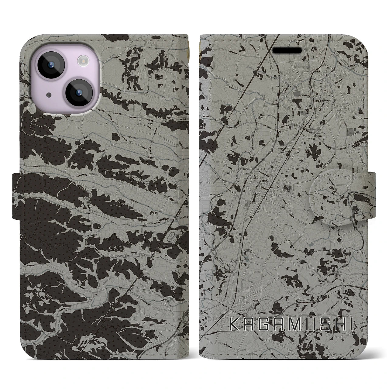 【鏡石(福島県)】地図柄iPhoneケース(手帳タイプ)