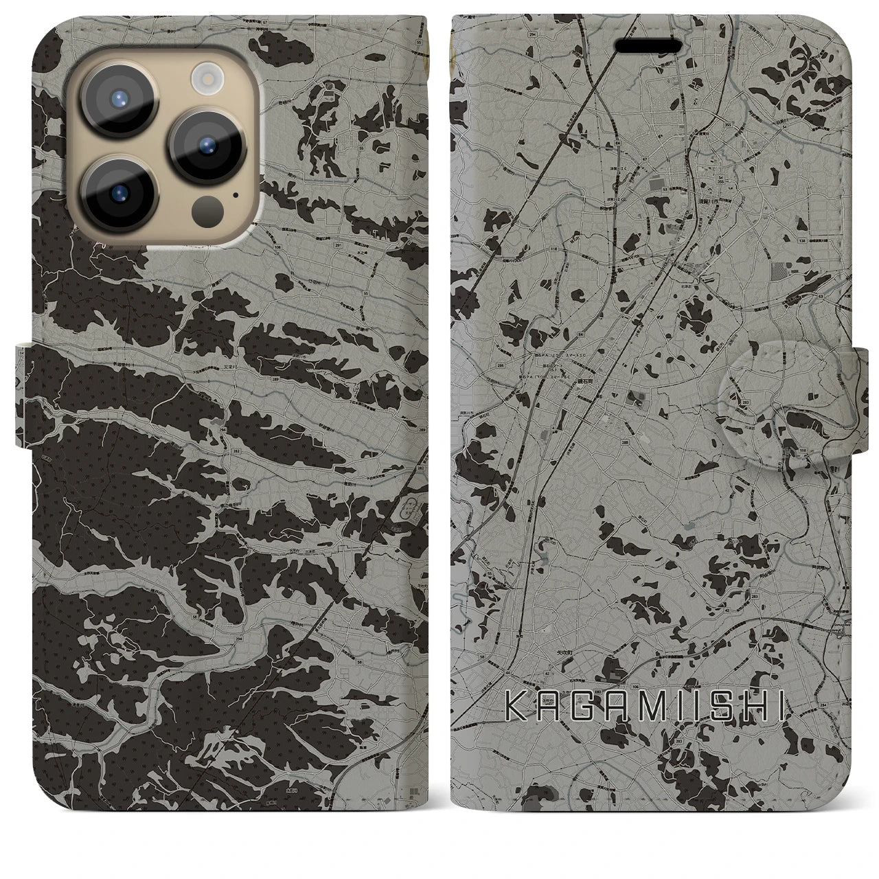 【鏡石(福島県)】地図柄iPhoneケース(手帳タイプ)