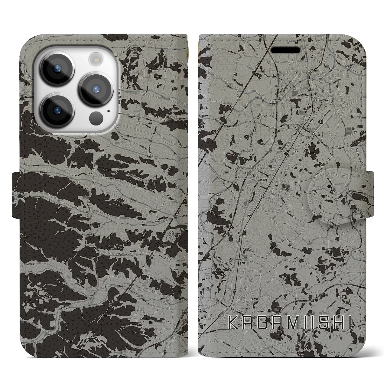 【鏡石(福島県)】地図柄iPhoneケース(手帳タイプ)