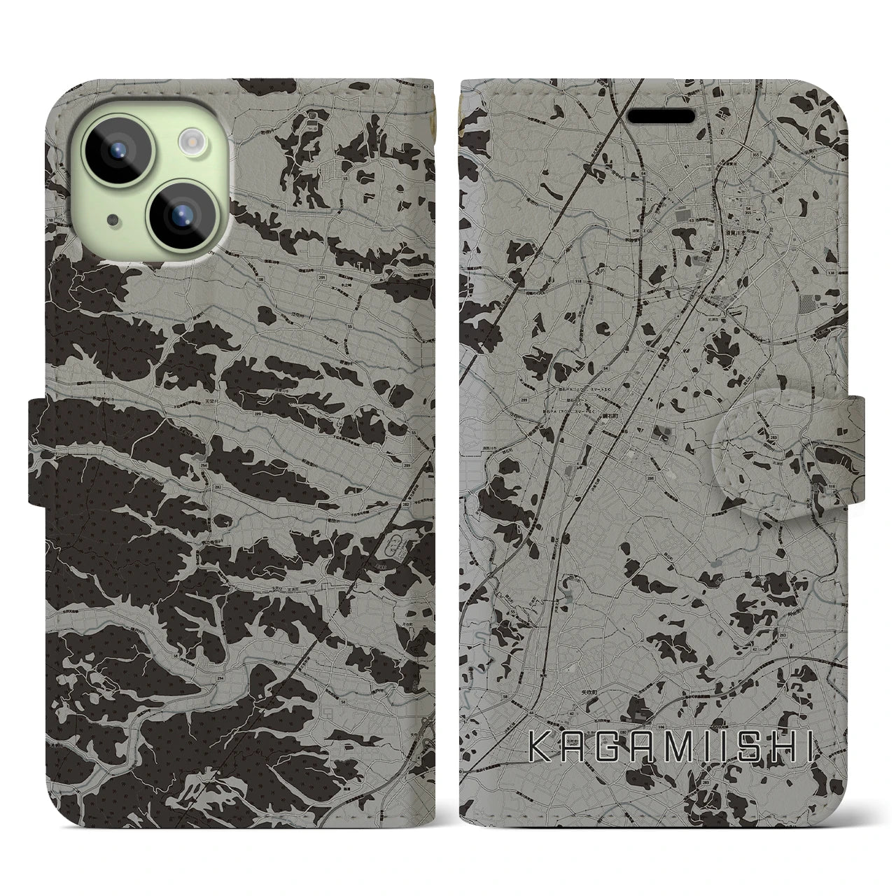 【鏡石(福島県)】地図柄iPhoneケース(手帳タイプ)