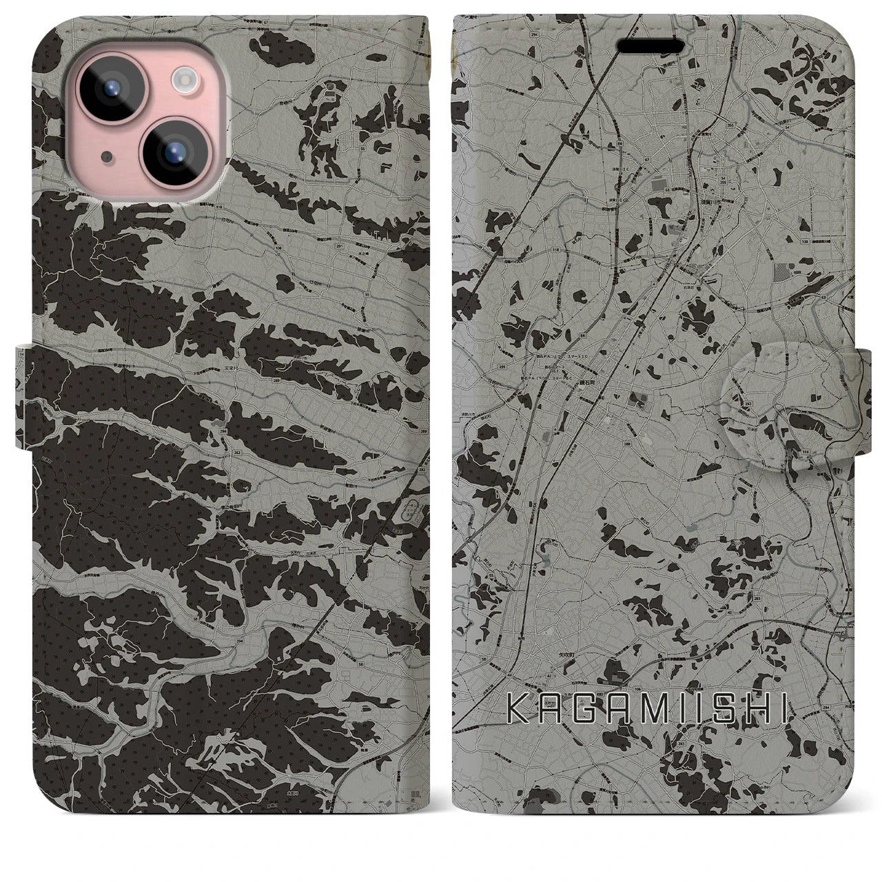 【鏡石(福島県)】地図柄iPhoneケース(手帳タイプ)