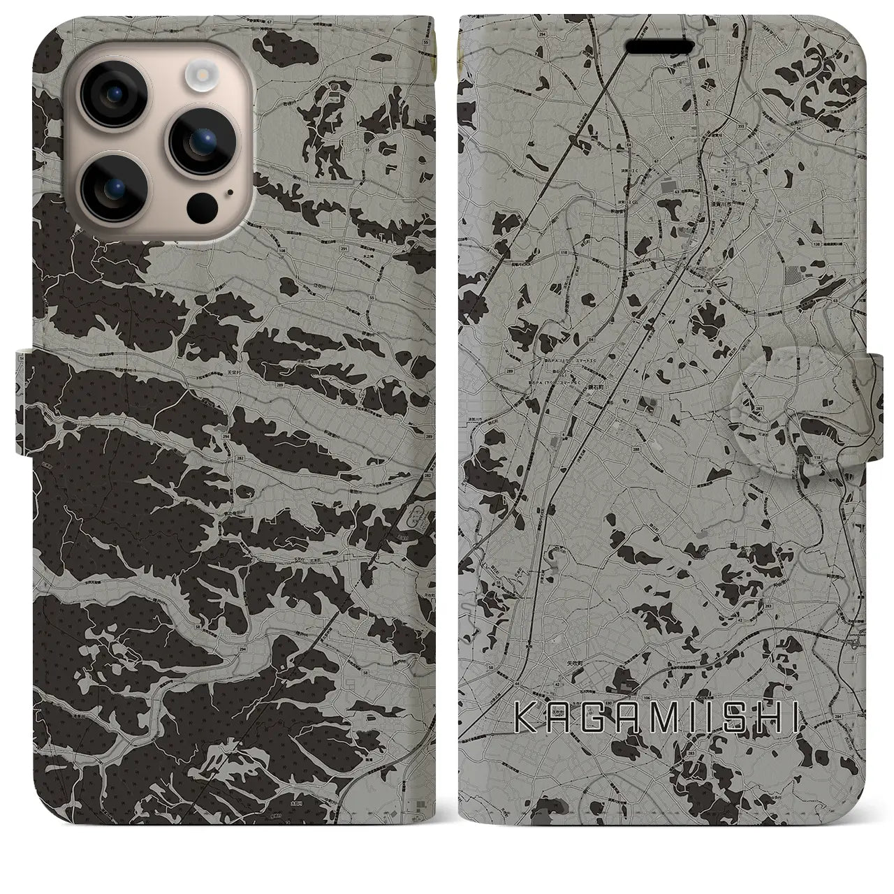 【鏡石(福島県)】地図柄iPhoneケース(手帳タイプ)