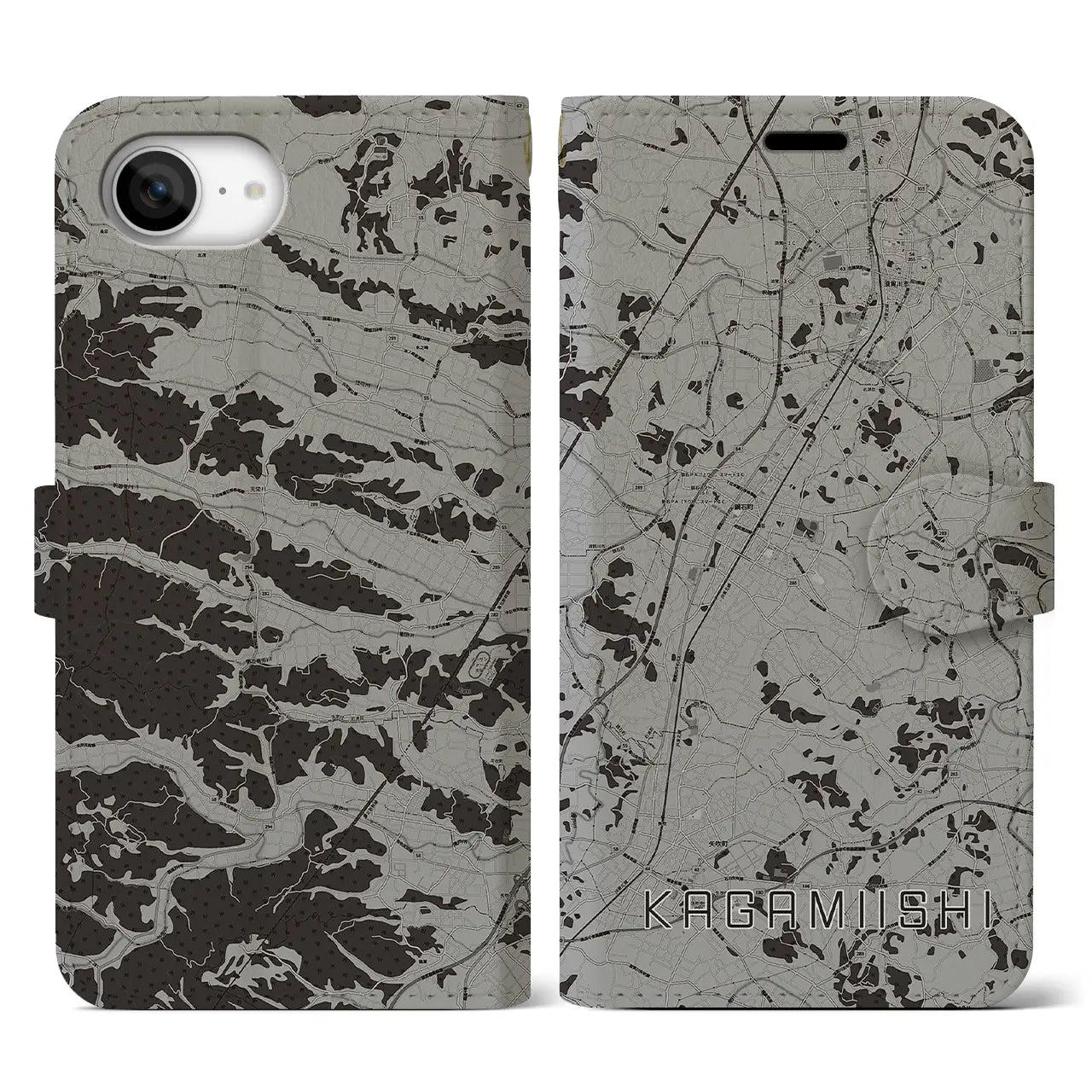 【鏡石(福島県)】地図柄iPhoneケース(手帳タイプ)