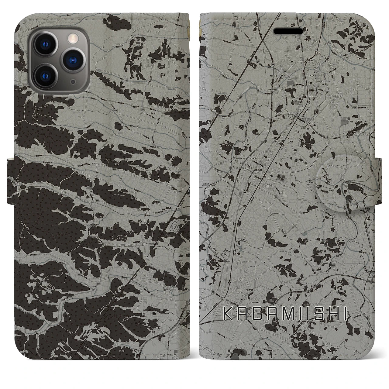 【鏡石(福島県)】地図柄iPhoneケース(手帳タイプ)