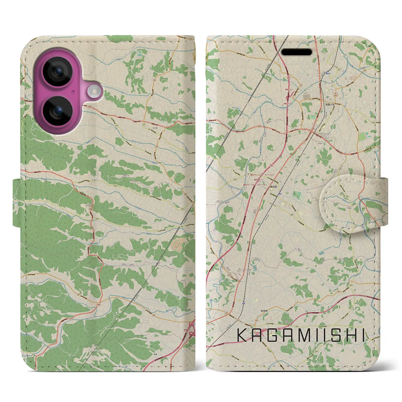 【鏡石(福島県)】地図柄iPhoneケース(手帳タイプ)