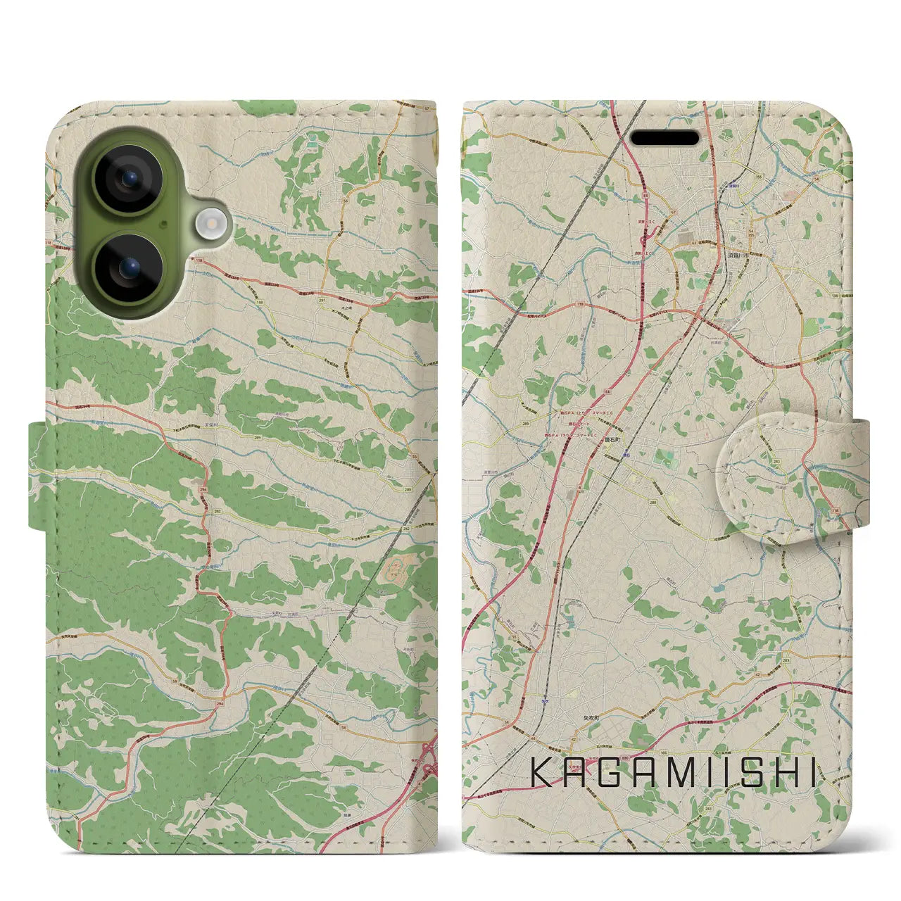 【鏡石(福島県)】地図柄iPhoneケース(手帳タイプ)