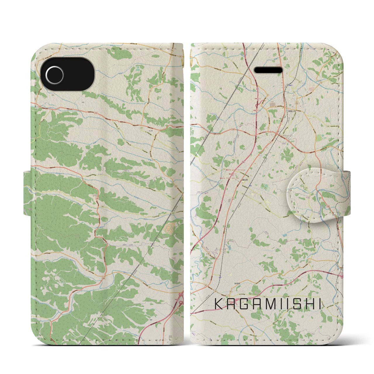 【鏡石(福島県)】地図柄iPhoneケース(手帳タイプ)