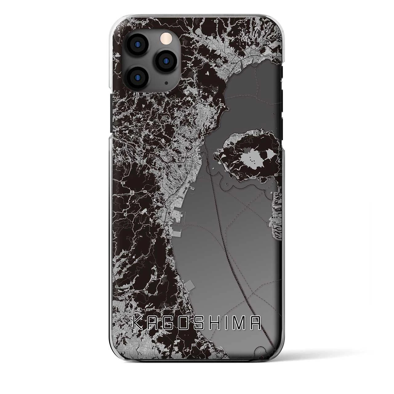 【鹿児島2(鹿児島県)】地図柄iPhoneケース(クリアタイプ)モノトーン・iPhone 11 Pro Max 用