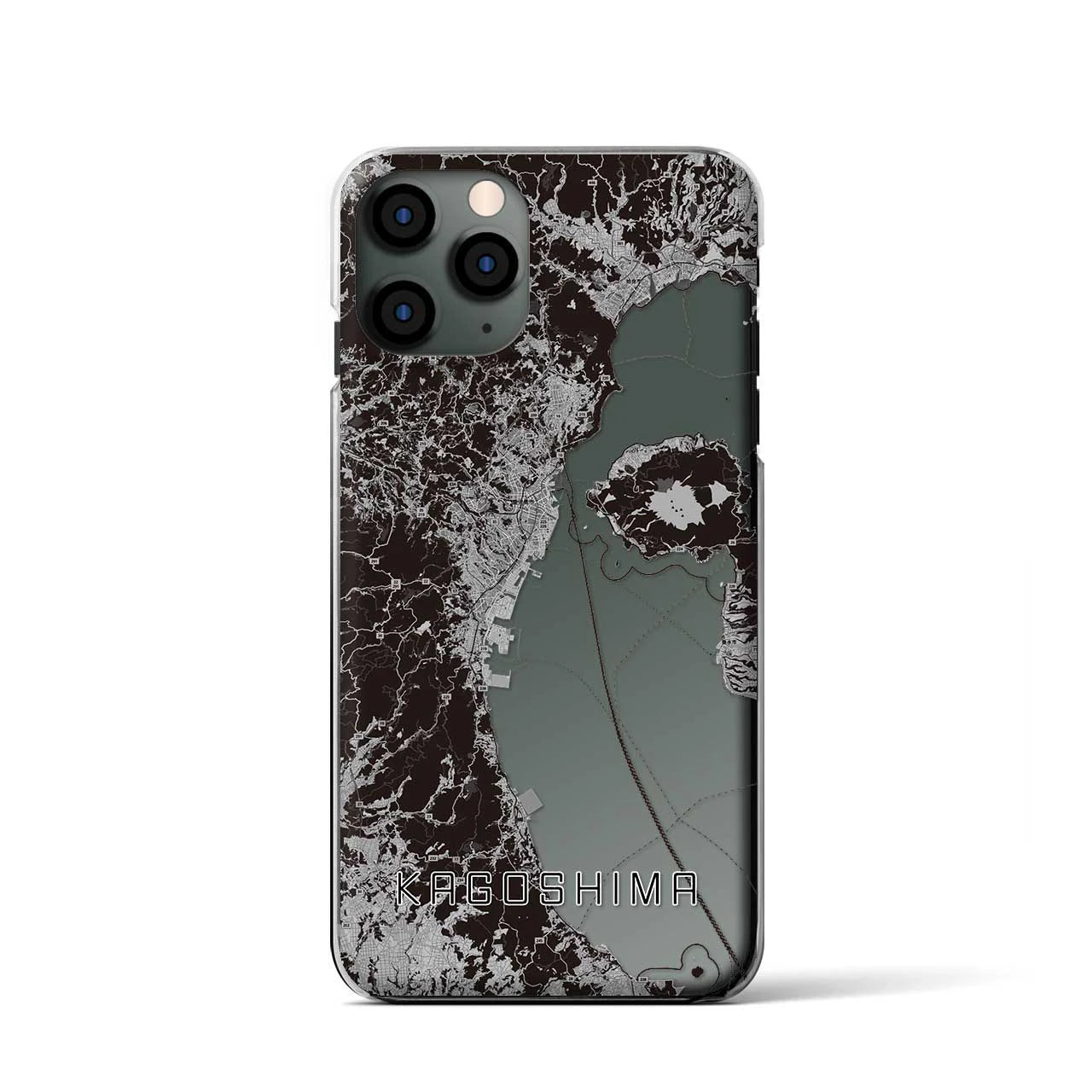 【鹿児島2(鹿児島県)】地図柄iPhoneケース(クリアタイプ)モノトーン・iPhone 11 Pro 用