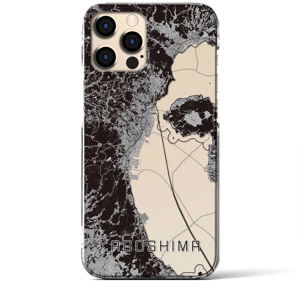 【鹿児島2(鹿児島県)】地図柄iPhoneケース(クリアタイプ)モノトーン・iPhone 12 Pro Max 用