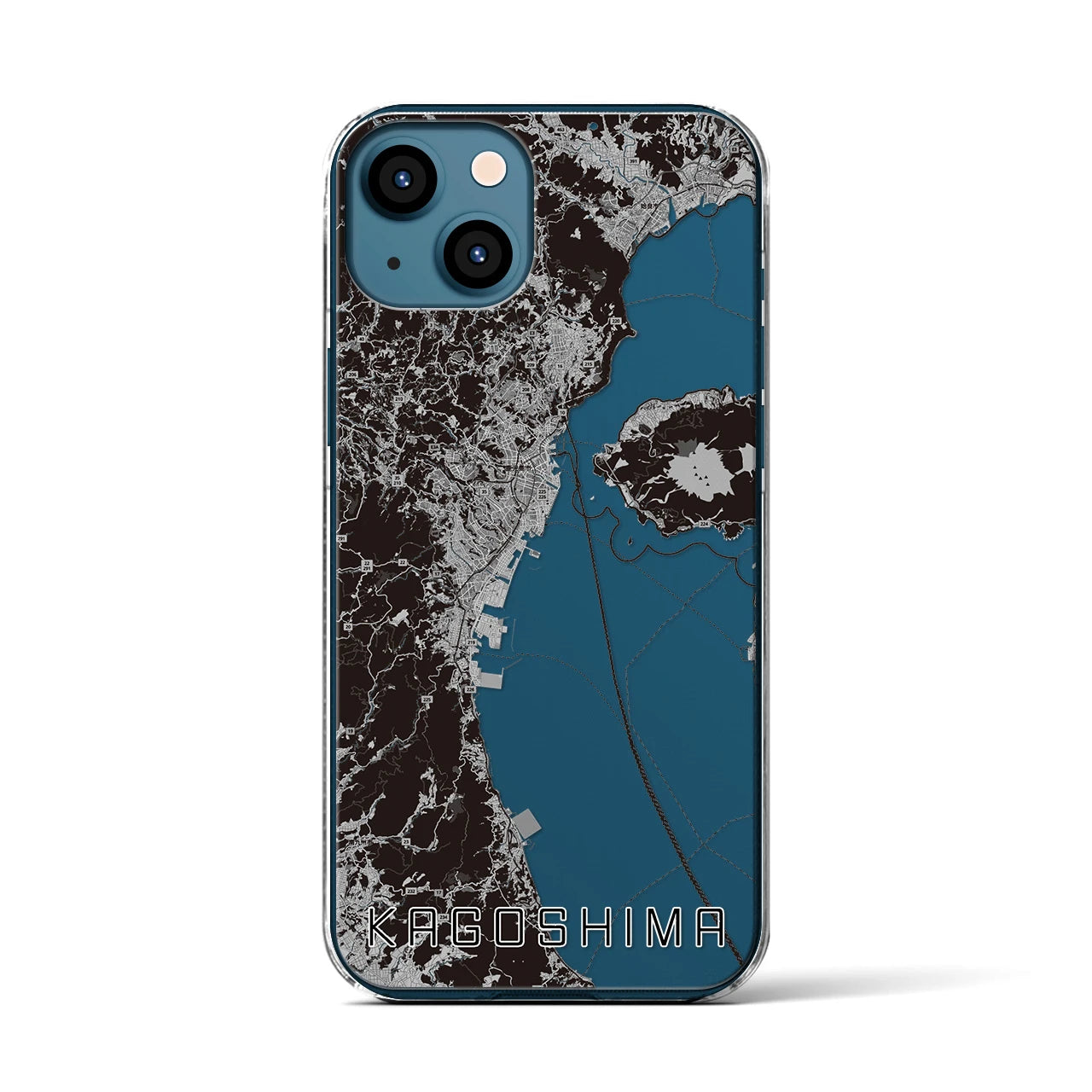 【鹿児島2(鹿児島県)】地図柄iPhoneケース(クリアタイプ)モノトーン・iPhone 13 用