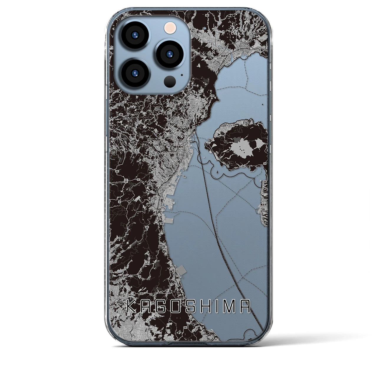 【鹿児島2(鹿児島県)】地図柄iPhoneケース(クリアタイプ)モノトーン・iPhone 13 Pro Max 用
