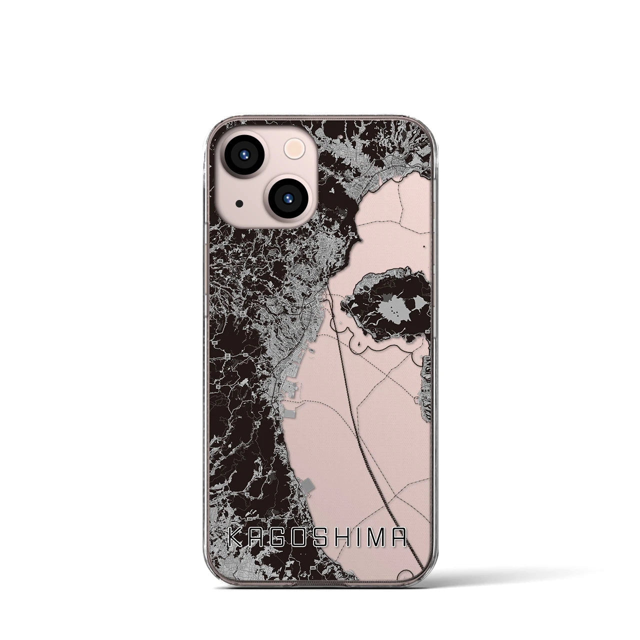 【鹿児島2(鹿児島県)】地図柄iPhoneケース(クリアタイプ)モノトーン・iPhone 13 mini 用
