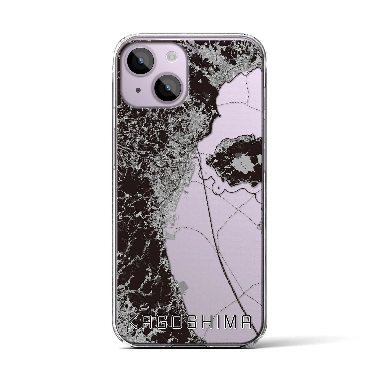 【鹿児島2(鹿児島県)】地図柄iPhoneケース(クリアタイプ)モノトーン・iPhone 14 用