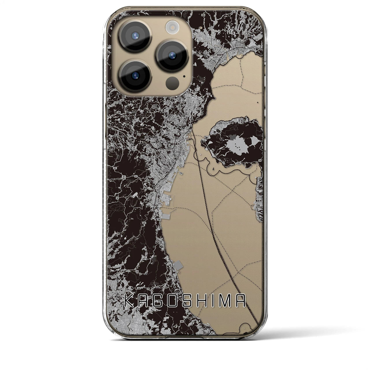 【鹿児島2(鹿児島県)】地図柄iPhoneケース(クリアタイプ)モノトーン・iPhone 14 Pro Max 用