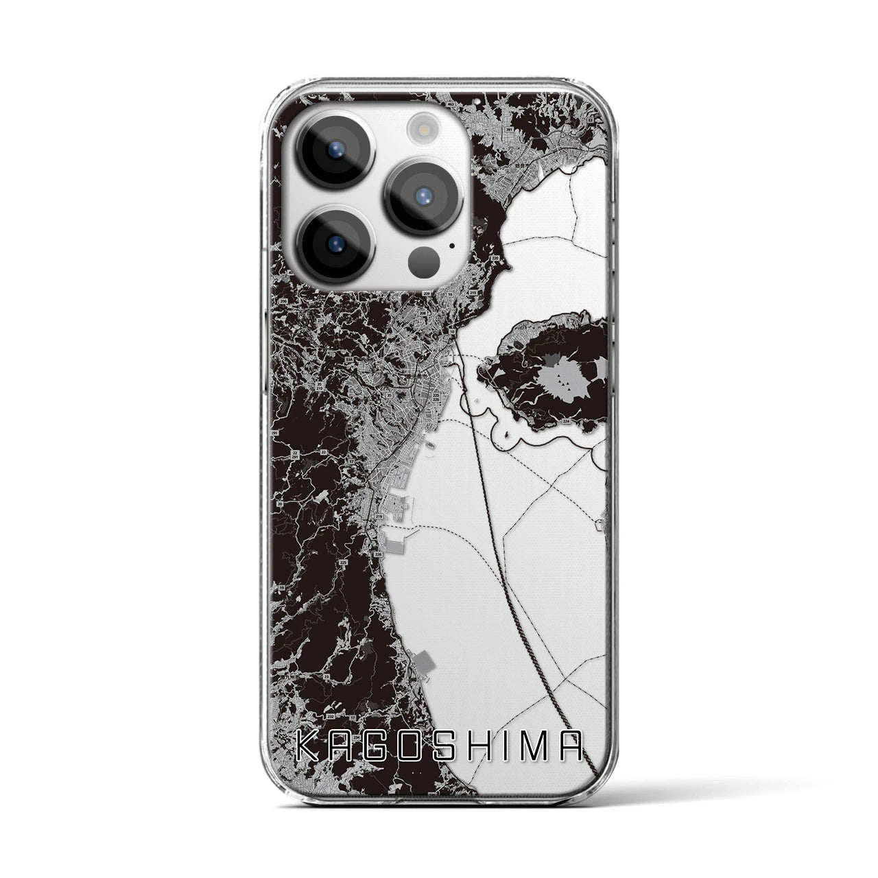 【鹿児島2(鹿児島県)】地図柄iPhoneケース(クリアタイプ)モノトーン・iPhone 14 Pro 用