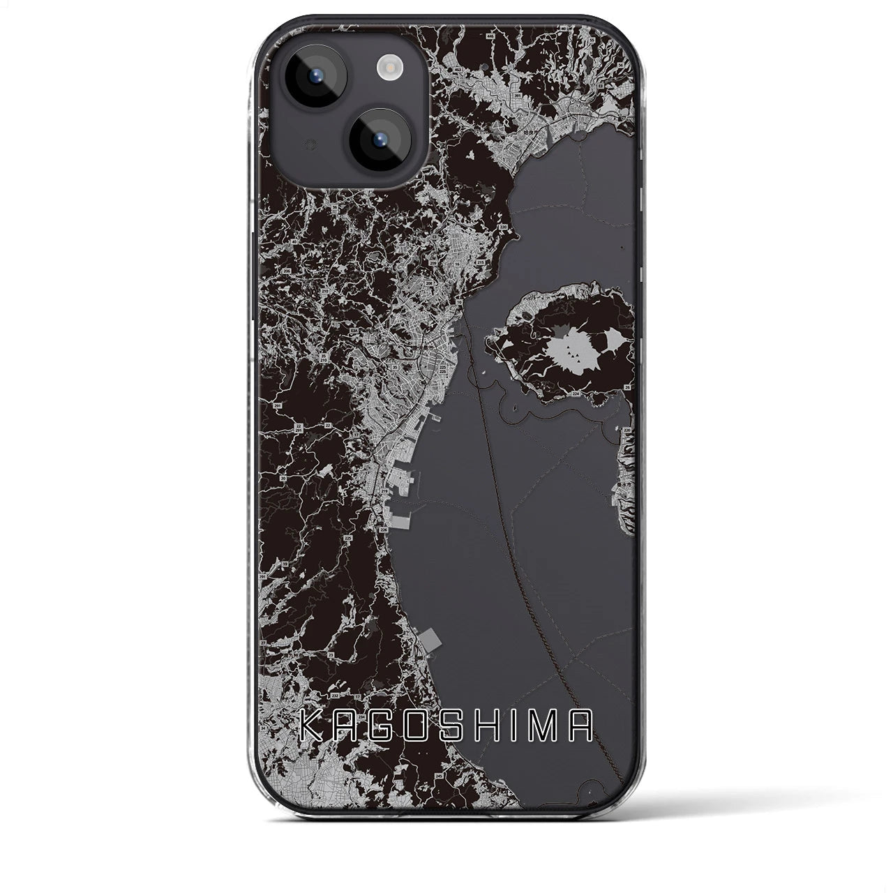 【鹿児島2(鹿児島県)】地図柄iPhoneケース(クリアタイプ)モノトーン・iPhone 14 Plus 用