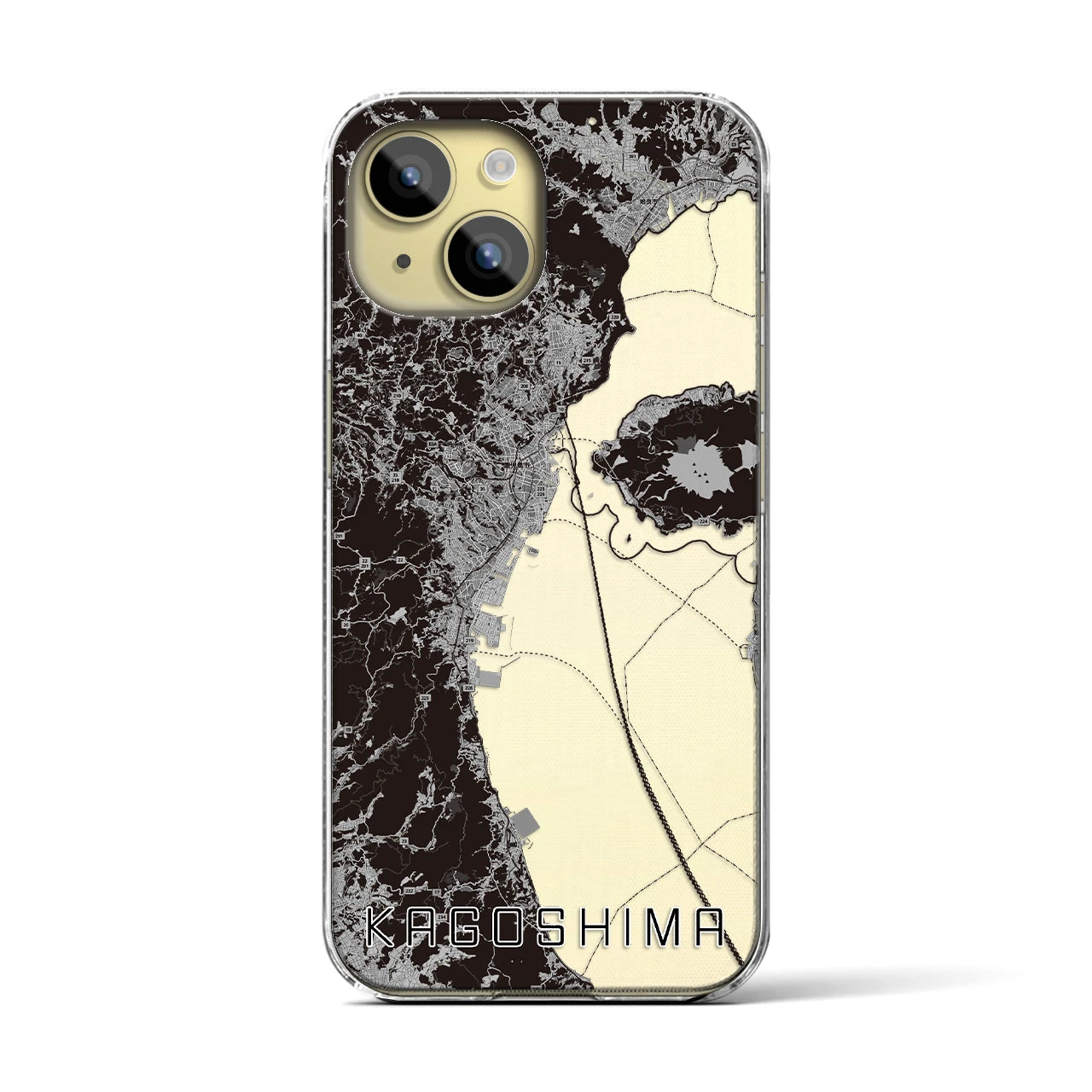 【鹿児島2(鹿児島県)】地図柄iPhoneケース(クリアタイプ)モノトーン・iPhone 15 用