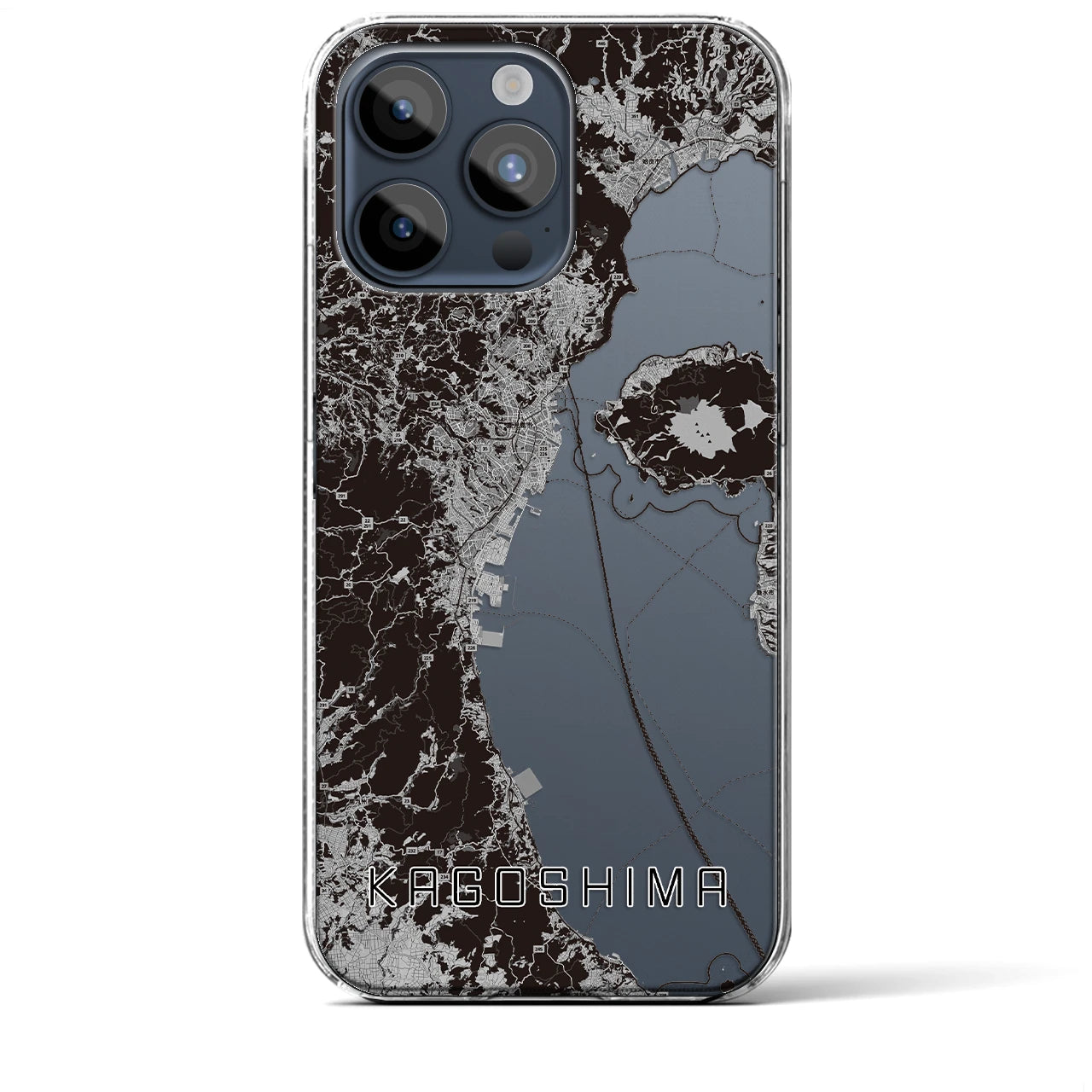 【鹿児島2(鹿児島県)】地図柄iPhoneケース(クリアタイプ)モノトーン・iPhone 15 Pro Max 用