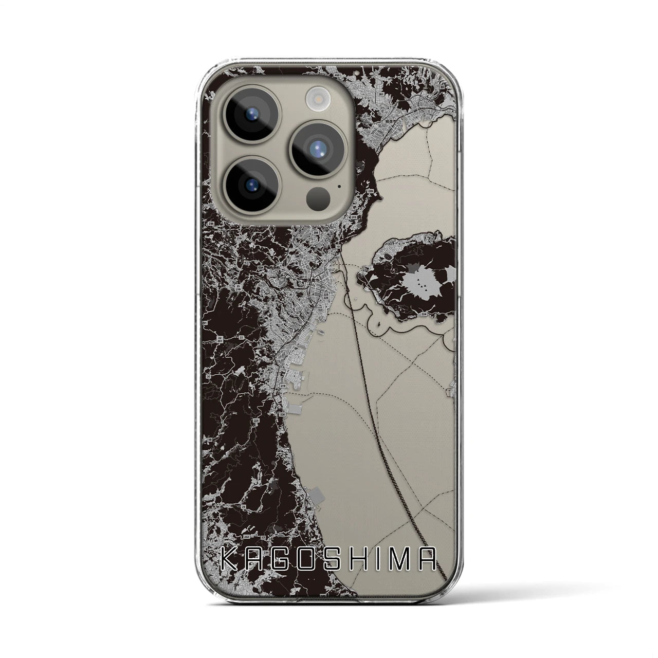【鹿児島2(鹿児島県)】地図柄iPhoneケース(クリアタイプ)モノトーン・iPhone 15 Pro 用