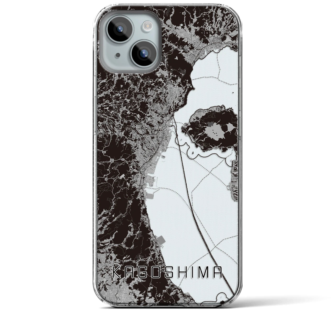 【鹿児島2(鹿児島県)】地図柄iPhoneケース(クリアタイプ)モノトーン・iPhone 15 Plus 用