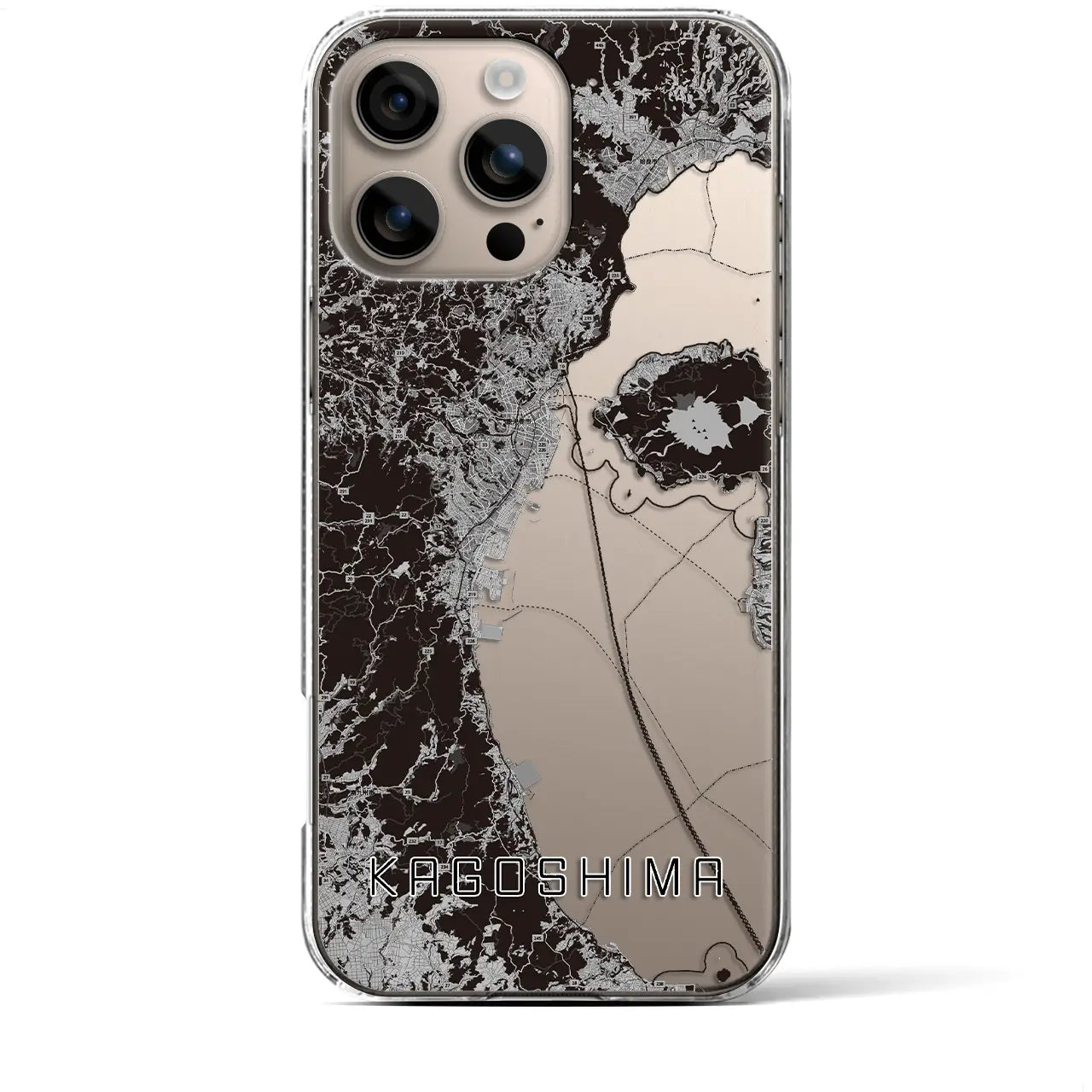 【鹿児島2(鹿児島県)】地図柄iPhoneケース(クリアタイプ)モノトーン・iPhone 16 Plus 用