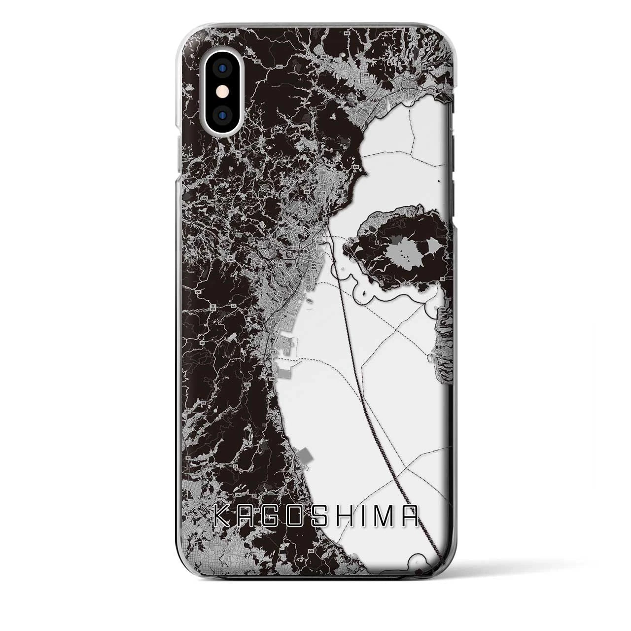 【鹿児島2(鹿児島県)】地図柄iPhoneケース(クリアタイプ)モノトーン・iPhone XS Max 用