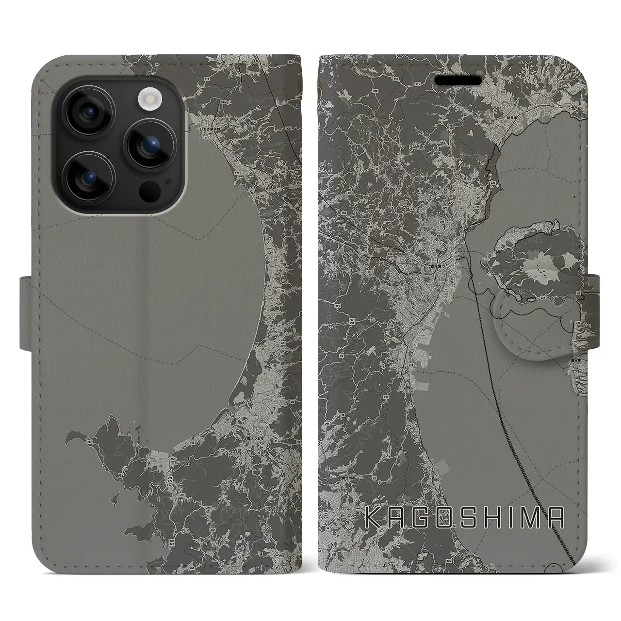 【鹿児島2(鹿児島県)】地図柄iPhoneケース(手帳タイプ)モノトーン・iPhone 16 用