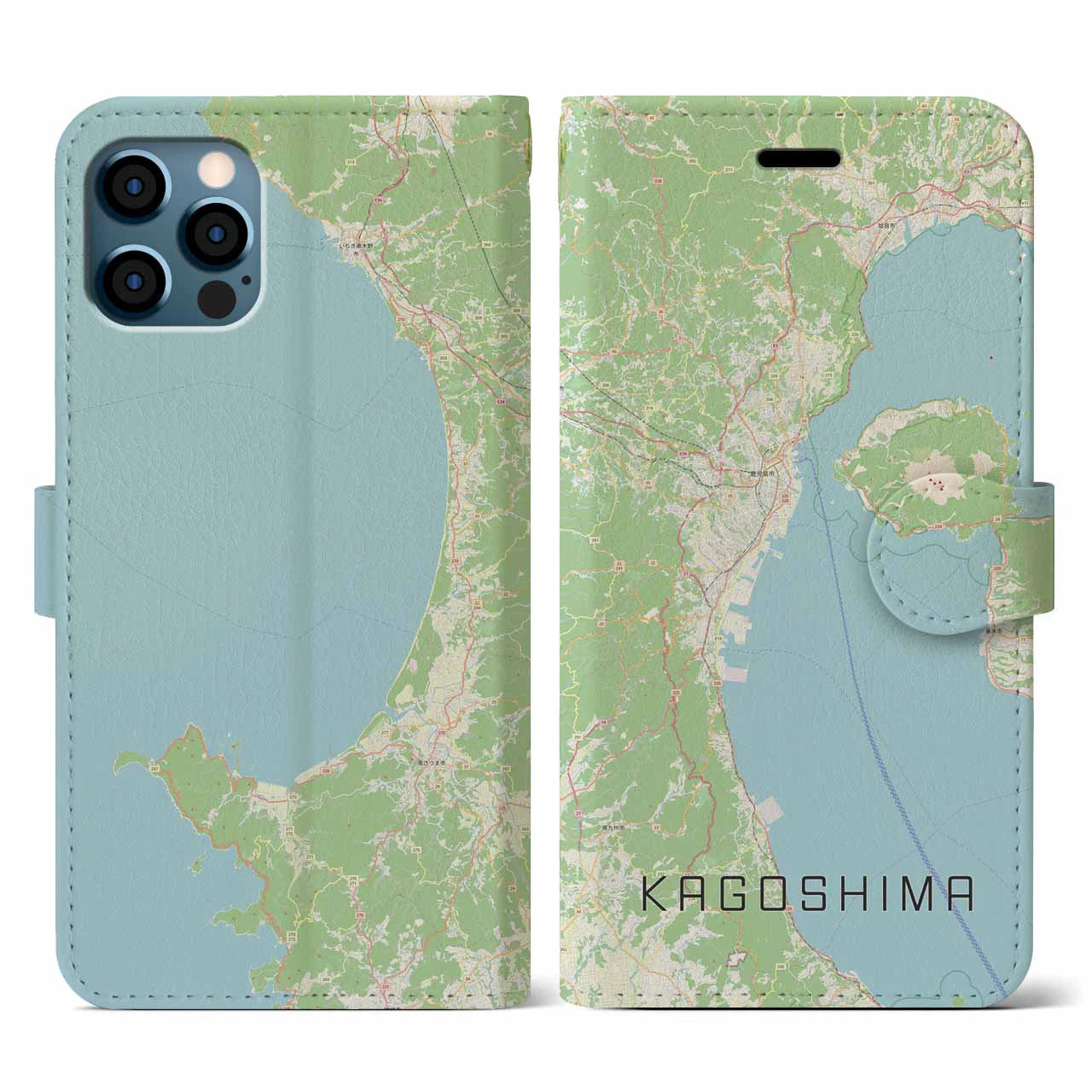 【鹿児島2(鹿児島県)】地図柄iPhoneケース(手帳タイプ)ナチュラル・iPhone 12 / 12 Pro 用