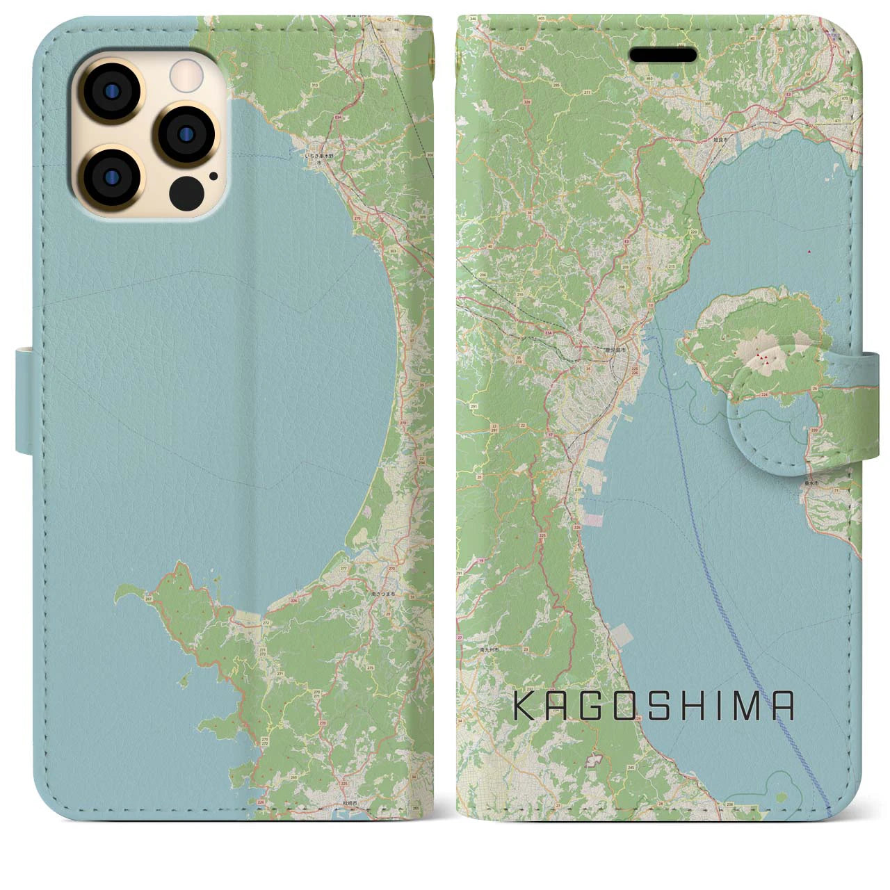【鹿児島2(鹿児島県)】地図柄iPhoneケース(手帳タイプ)ナチュラル・iPhone 12 Pro Max 用