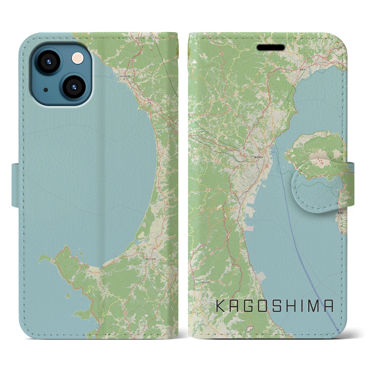 【鹿児島2(鹿児島県)】地図柄iPhoneケース(手帳タイプ)ナチュラル・iPhone 13 用