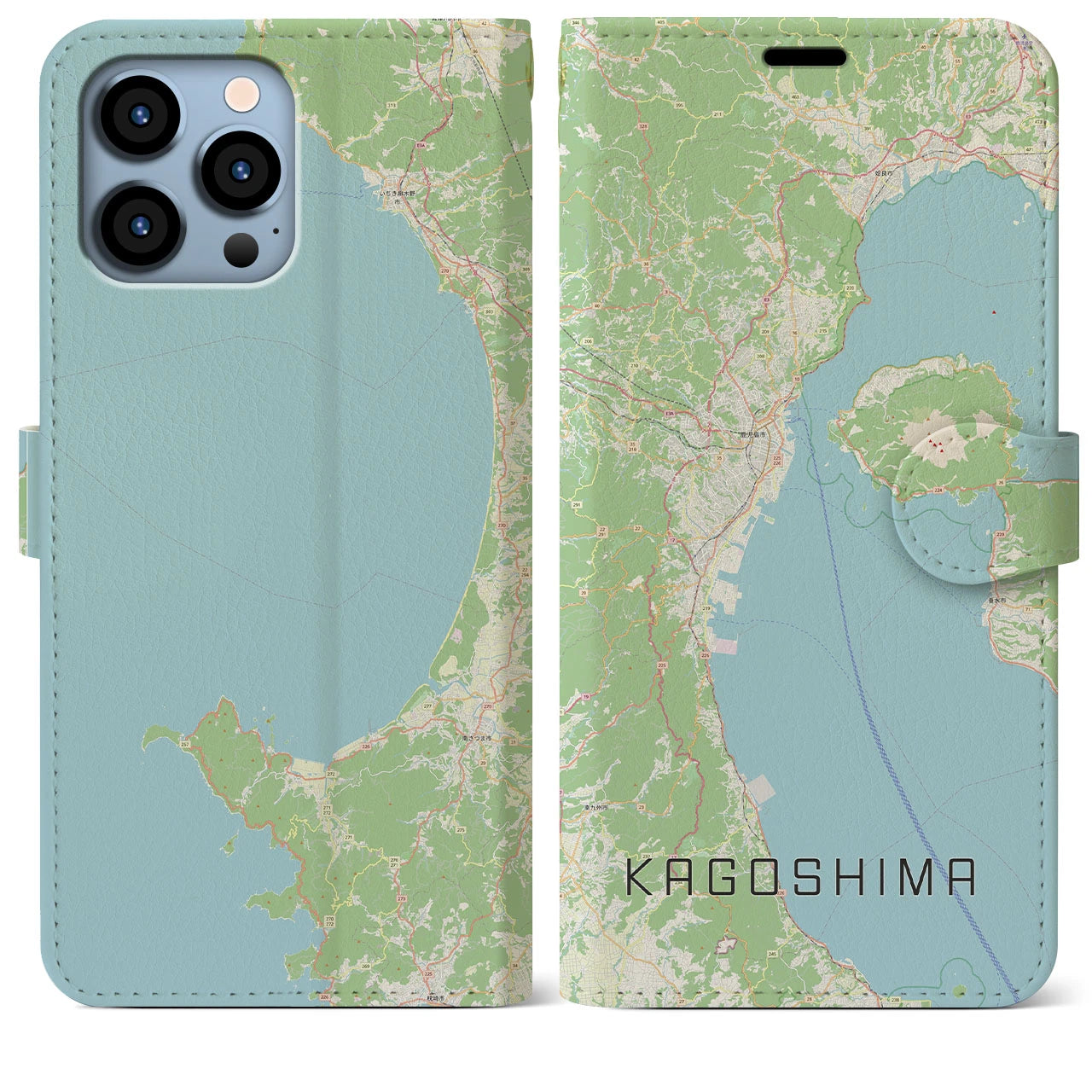 【鹿児島2(鹿児島県)】地図柄iPhoneケース(手帳タイプ)ナチュラル・iPhone 13 Pro Max 用