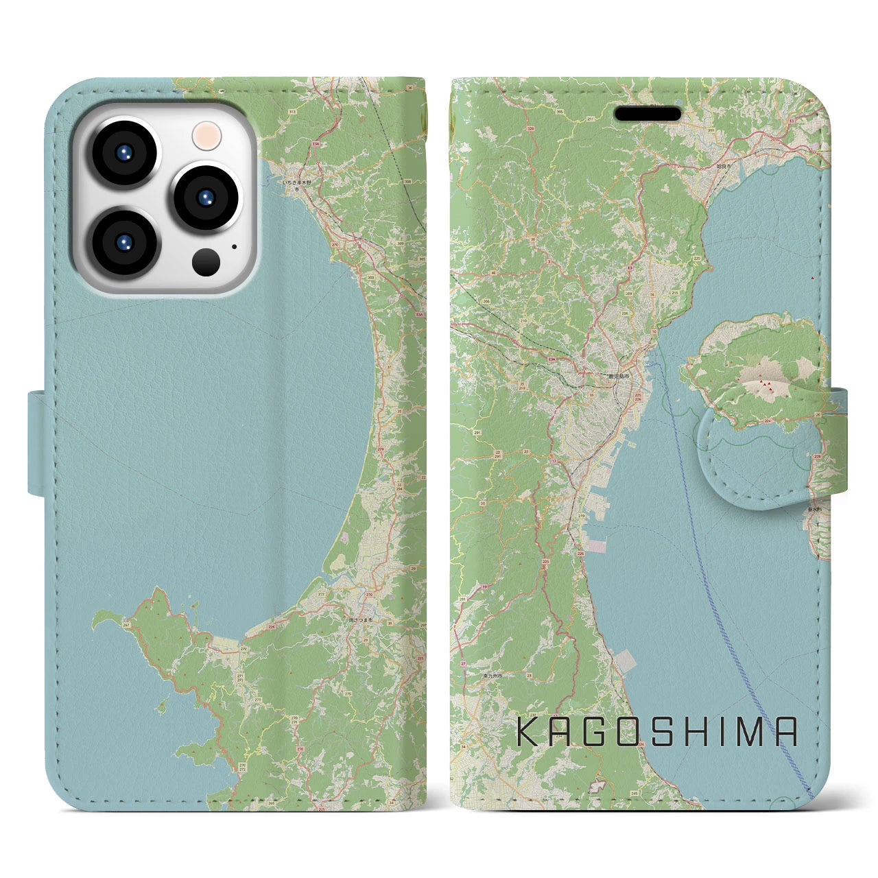 【鹿児島2(鹿児島県)】地図柄iPhoneケース(手帳タイプ)ナチュラル・iPhone 13 Pro 用